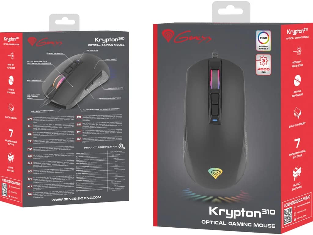 Krypton 310 Gaming Muis - 4.000 DPI - 7 Knoppen - RGB - Zwart - Afbeelding 10