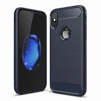 Tuff-luv - Carbon Fiber stijl TPU, beschermende en Schockbestendige achterkant voor de Apple iPhone X case - blauw