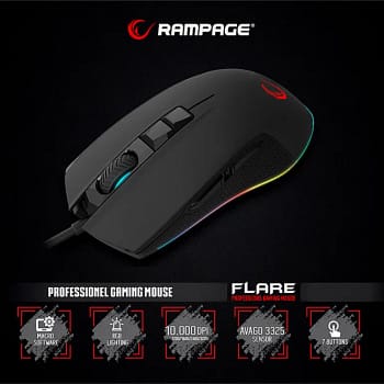 SMX-R51 Flare Gaming Muis - 10.000 DPI - 7 Knoppen - RGB - Zwart