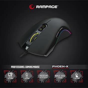 SMX-R22 Phoenix Gaming Muis - 4.800 DPI - 6 Knoppen - RGB - Zwart